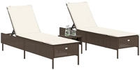 vidaXL Sonnenliegen mit Auflagen 2 Stk. Braun Poly Rattan