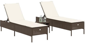 vidaXL Sonnenliegen mit Auflagen 2 Stk. Braun Polyrattan (3261588)