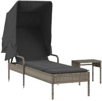 vidaXL Sonnenliege mit Dach und Tisch Grau Poly Rattan
