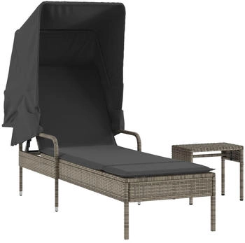 vidaXL Sonnenliege mit Dach und Tisch Grau Polyrattan (368199)