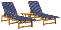 vidaXL Sonnenliegen 2 Stk. mit Tisch Dunkelblau Massivholz Akazie
