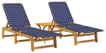 vidaXL Sonnenliegen 2 Stk. mit Tisch Dunkelblau Massivholz Akazie (3214218)