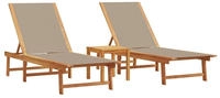 vidaXL Sonnenliegen 2 Stk. mit Tisch Taupe Massivholz Akazie Textilene