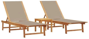 vidaXL Sonnenliegen 2 Stk. mit Tisch Taupe Massivholz Akazie Textilene (3279255)