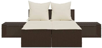 vidaXL Doppel-Sonnenliege mit Auflagen Braun Polyrattan 104 x 162 x 30 cm (368390)