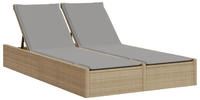 vidaXL Doppel-Sonnenliege mit Auflagen Beige Poly Rattan