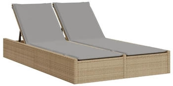 vidaXL Doppel-Sonnenliege mit Auflagen Beige Polyrattan 123 x 200 x 28/46/61/72 cm (368631)