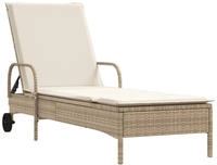vidaXL Sonnenliege mit Rollen und Auflage Beige Poly Rattan
