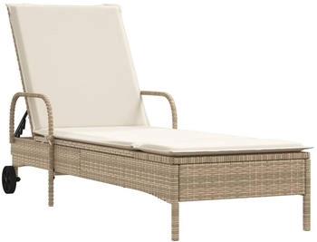 vidaXL Sonnenliege mit Rollen und Auflage Beige Polyrattan (368312)