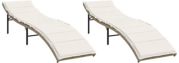 vidaXL Sonnenliegen 2 Stk. mit Auflagen Beige Polyrattan 55 x 199 x 50/68/82/89 cm (3277304)