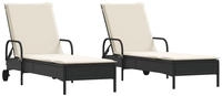 Sonnenliegen Mit Auflagen 2 Stk. Schwarz Poly Rattan Vidaxl