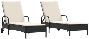 vidaXL Sonnenliegen mit Auflagen 2 Stk. Schwarz Polyrattan (3261434)