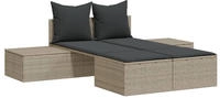 vidaXL Doppel-Sonnenliege mit Kissen Hellgrau Poly Rattan