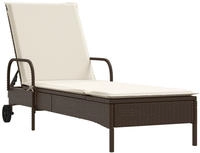 vidaXL Sonnenliege mit Rollen und Auflage Braun Poly Rattan