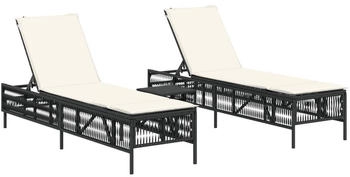 vidaXL Sonnenliegen 2 Stk. mit Tisch Schwarz Polyrattan (4002746)