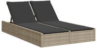 vidaXL Doppel-Sonnenliege mit Kissen Hellgrau Poly Rattan