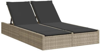vidaXL Doppel-Sonnenliege mit Kissen Hellgrau Polyrattan (368633)
