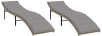 vidaXL Sonnenliegen 2 Stk. mit Auflagen Beige Poly Rattan