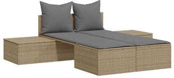 vidaXL Doppel-Sonnenliege mit Auflagen Beige Polyrattan 104 x 162 x 30 cm (368392)