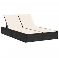 vidaXL Doppel-Sonnenliege mit Kissen Schwarz Poly Rattan