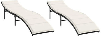 vidaXL Sonnenliegen 2 Stk. mit Auflagen Schwarz Polyrattan 55 x 199 x 50/68/82/89 cm (3277301)