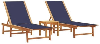 vidaXL Sonnenliegen 2 Stk. mit Tisch Blau Massivholz Akazie Textilene (3279254)
