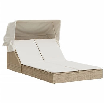 vidaXL Doppel-Sonnenliege mit Dach und Auflagen 108 x 236 x 102/110 cm Beige Polyrattan (368641)
