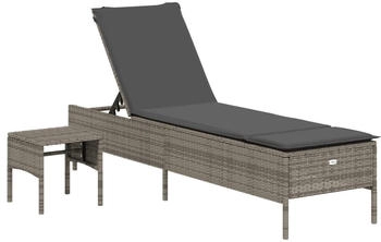 vidaXL Sonnenliege mit Tisch und Auflage Grau Polyrattan (4002730)