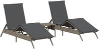 vidaXL Sonnenliegen 2 Stk. mit Tisch Grau Poly Rattan