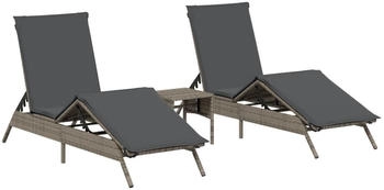 vidaXL Sonnenliegen 2 Stk. mit Tisch Grau Polyrattan 170/200 x 59 x 26/50/64/75/85 cm (4002712)