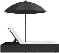 vidaXL Doppel-Sonnenliege mit Kissen&Sonnenschirm Schwarz Poly Rattan