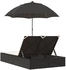 vidaXL Doppel-Sonnenliege mit Kissen&Sonnenschirm Schwarz Polyrattan (368081)