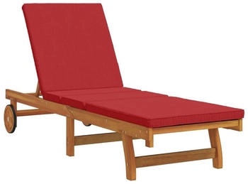 vidaXL Sonnenliege mit Rädern und Kissen in Rot aus Massivholz