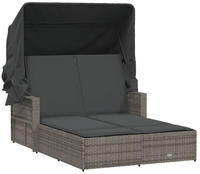 vidaXL Doppel-Sonnenliege mit Dach und Auflagen Grau Poly Rattan