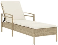 vidaXL Sonnenliege mit Auflage Beige 63x200x81 cm Poly Rattan
