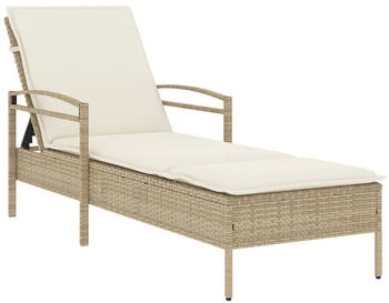 vidaXL Sonnenliege mit Auflage Beige 63x200x81 cm Poly Rattan