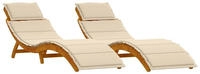 vidaXL Sonnenliege mit Kissen 2 pcs Beige Massivholz Akazie