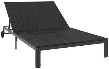 vidaXL Sonnenliege mit Kissen und Rädern für 2 Personen Schwarz Poly-Rattan