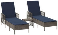 vidaXL Sonnenliege 3 pcs Grau und Marineblau 200 x 55 x 92 cm