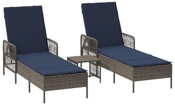 vidaXL Sonnenliege Set aus 3 Grau und marineblau PE-Rattan Metall