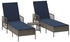 vidaXL Sonnenliege Set aus 3 Grau und marineblau PE-Rattan Metall