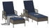 vidaXL Sonnenliege Set aus 3 Grau und marineblau PE-Rattan Metall