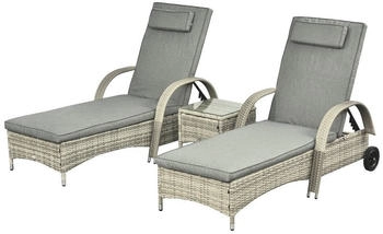 Outsunny Gartenliege Tisch 3er-Set Gartenmöbel Polyrattan+Metall Grau Liege 3 St. Sonnenliege Modern Stabil Praktisch Witterungsbeständig