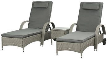 Outsunny Gartenliege Rattan Sonnenliegen mit Tisch
