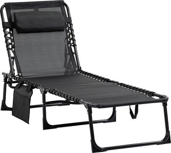 Outsunny Sonnenliege klappbar Gartenliege mit Kopfkissen Seitentasche Liegestuhl (DE84B-812BK0431)