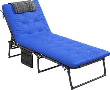 Outsunny Sonnenliege klappbar Gartenliege mit Kopfkissen Liegestuhl wetterfest (84G-351V00BU)