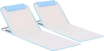 Outsunny 2er Set Strandmatte 134x48cm Faltbare Sonnenmatte mit Verstellbarer Rückenlehne Tragetasche für Garten Strand Terrasse Camping Beige (DE84B-455BG)