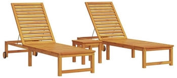 vidaXL Sonnenliege mit Tisch aus massivem Akazienholz | Klappbare und langlebige Gartenm&ouml;bel f&uuml;r 2 Personen - Verstellbare Pool-Patio-Liege (3333829)