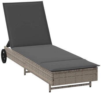 vidaXL Sonnenliege mit Rollen und Auflage Grau Poly Rattan Sonnenbett Liege Outdoor Chaiselongue Gartenliege Outdoor-Liege Garten Chaiselongue (4104035)