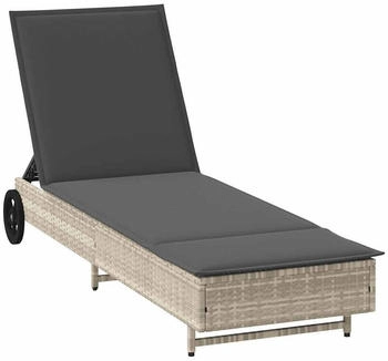 vidaXL Sonnenliege mit Rollen und Auflage Hellgrau Poly Rattan Sonnenbett Liege Outdoor Chaiselongue Gartenliege Outdoor-Liege (4104038)